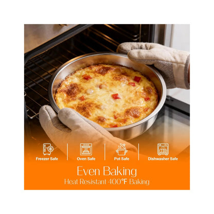 Set of 3 Stainless Steel Cake Pans - 8 Inch round Layer Cake Baking Pan Molds, Stackable Even Heating Baking Set, Dishwasher Safe Bakeware Tins for Home Bakers, Birthday Party Wedding