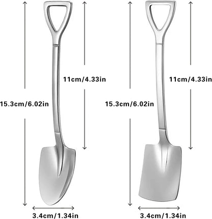 4 Pcs 6" Small Dessert Spoons, Stainless Steel Shovel Shape Coffee Ice Cream Spoons, Creative Tableware Tea Sugar Stirring Spoon for Party Festival Gift