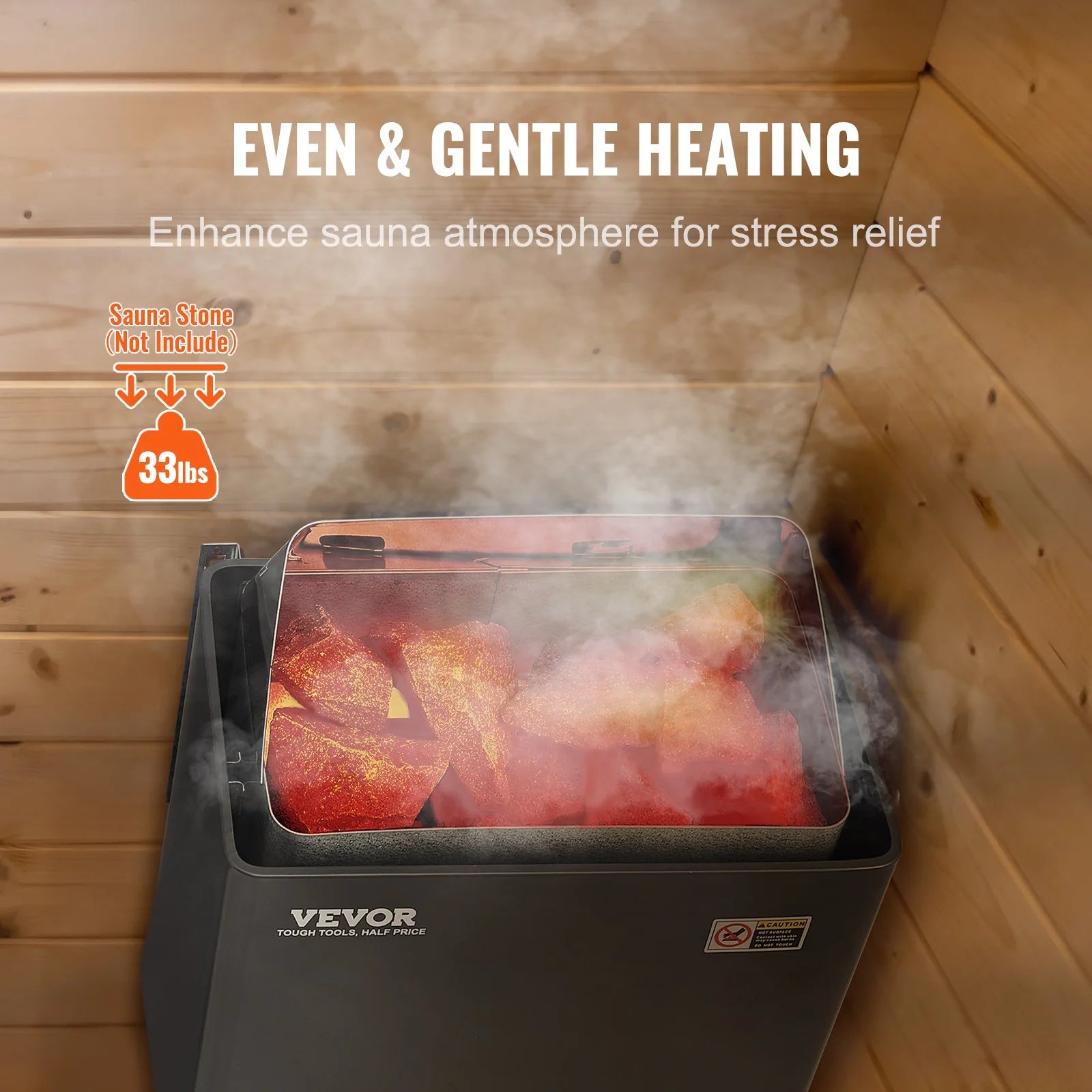 VEVOR Sauna Heater, 4.5KW 220V Electric Sauna Stove, Steam Bath Sauna Heater with Built-In Controls, 3H Timer and Adjustable Temp for Max. 105-210 Cubic Feet, Home Hotel Spa Shower Use, FCC Certification