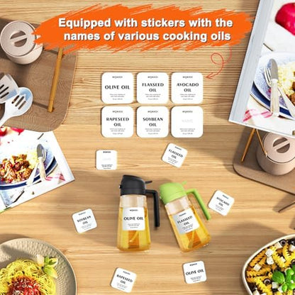 2 in 1 Glass Oil Sprayer & Dispenser,16Oz/470Ml Olive Cooking, Air Fryer, and Salad, for Kitchen Gadgets and Air Fryer Accessories, W/Stickers (Black)