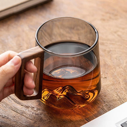 Guanshan Glass Single-Layer Side Wooden Handle Drinking Cups Household Large-Capacity Milk Tea Juice Single-Layer Cup Kitchen Gadgets