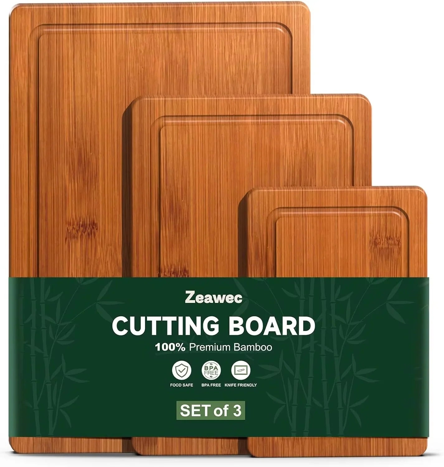 3-Piece Set Bamboo Cutting Board for Kitchen - Crack-Resistant Wood Chopping Boards with Deep Juice Grooves, Pre-Oiled Butcher Block for Meat, Vegetables & Cheese, Carbonized