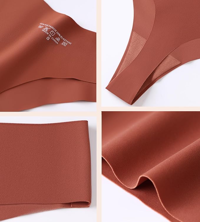 Fabric detail close-ups of the seamless thong showing the smooth stitch-free edges and stretch material