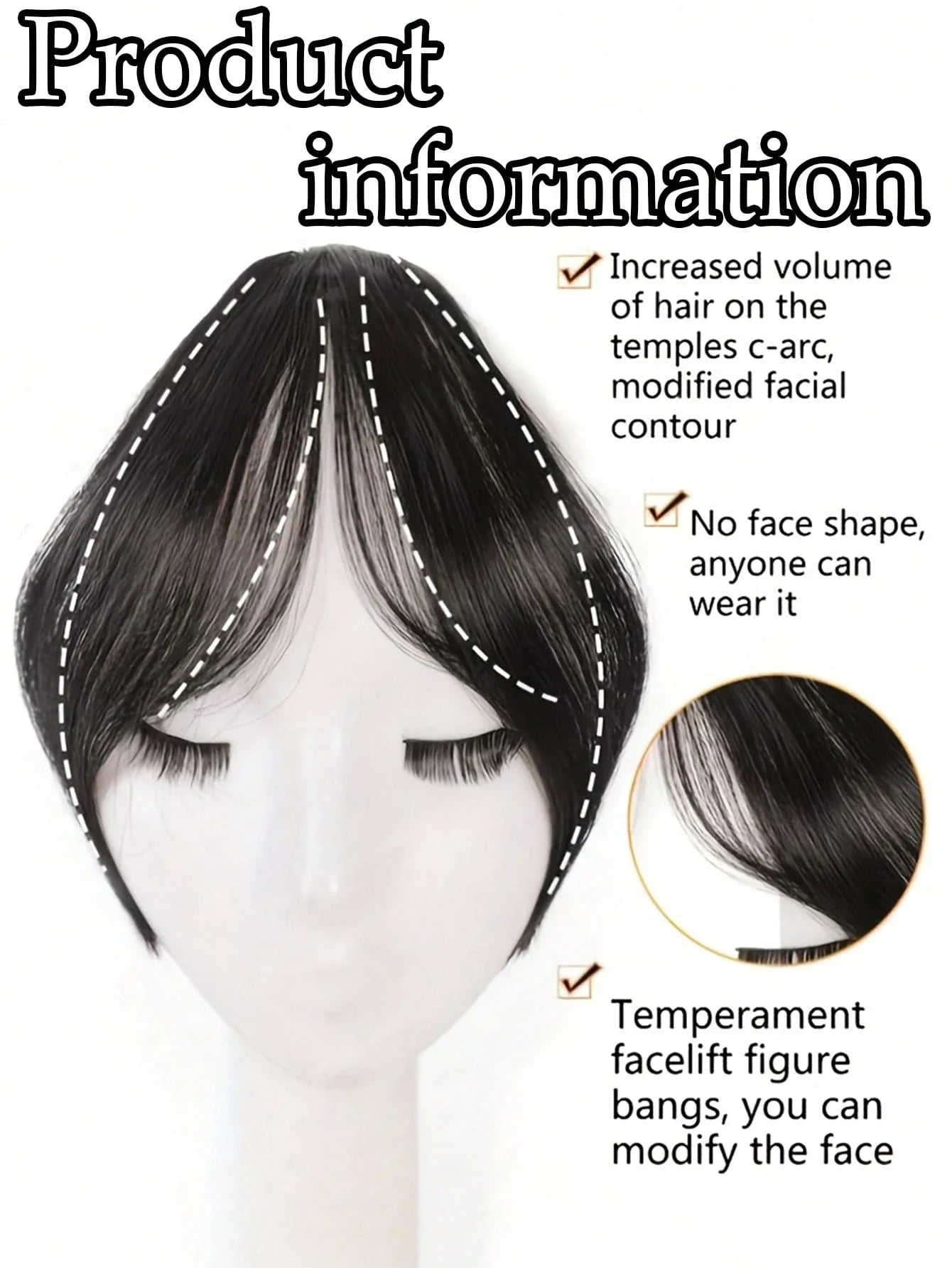 Synthesis Wig Middle-Part Bangs Hair Extensions Clip in Forehead Natural Seamless French Oblique Bangs Eight-Character Bangs