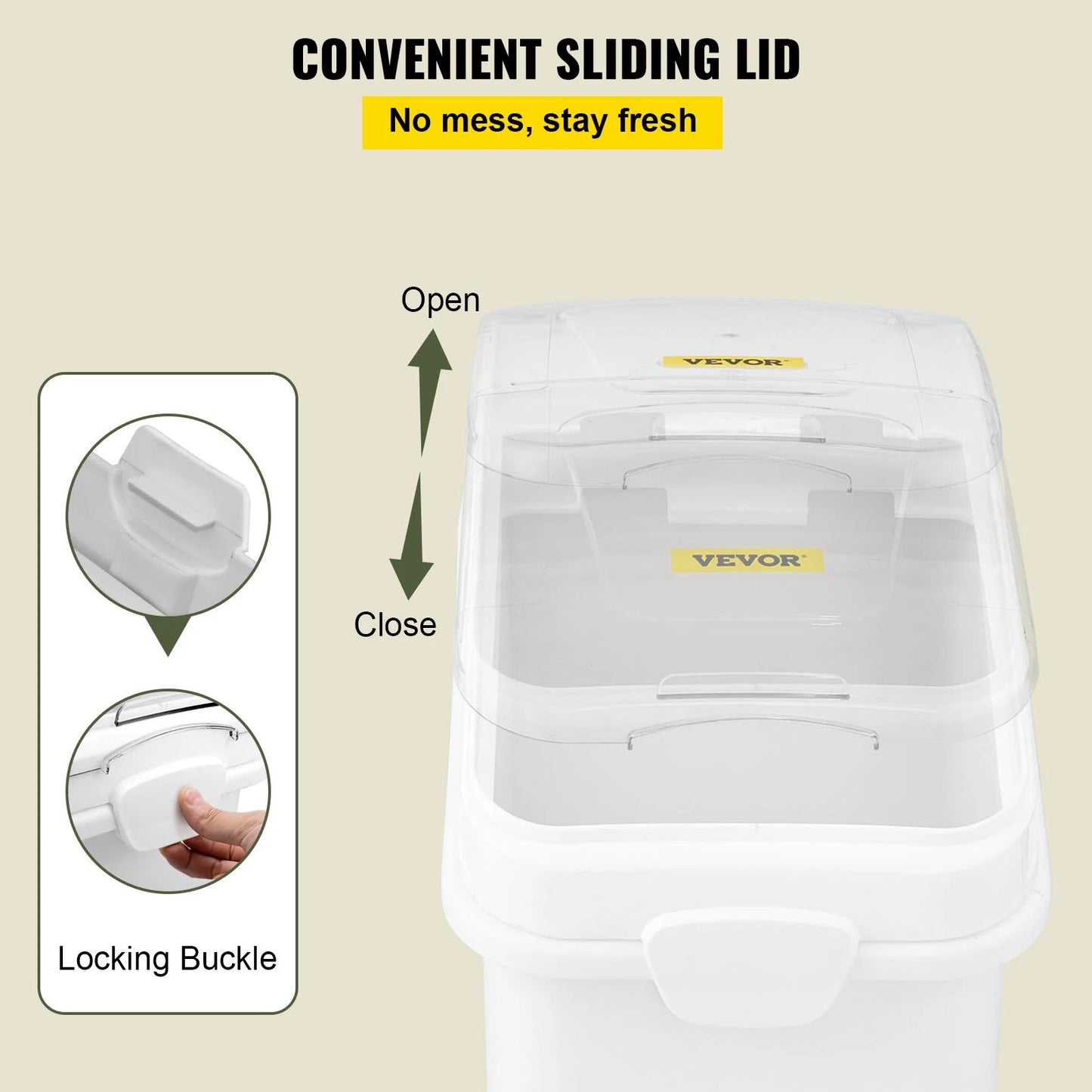 VEVOR 27 Gallon Ingredient Storage Bin 500 Cup Ingredient Bin with Scoop and Sliding Lid Commercial Food Container Ideal for Kitchen, White