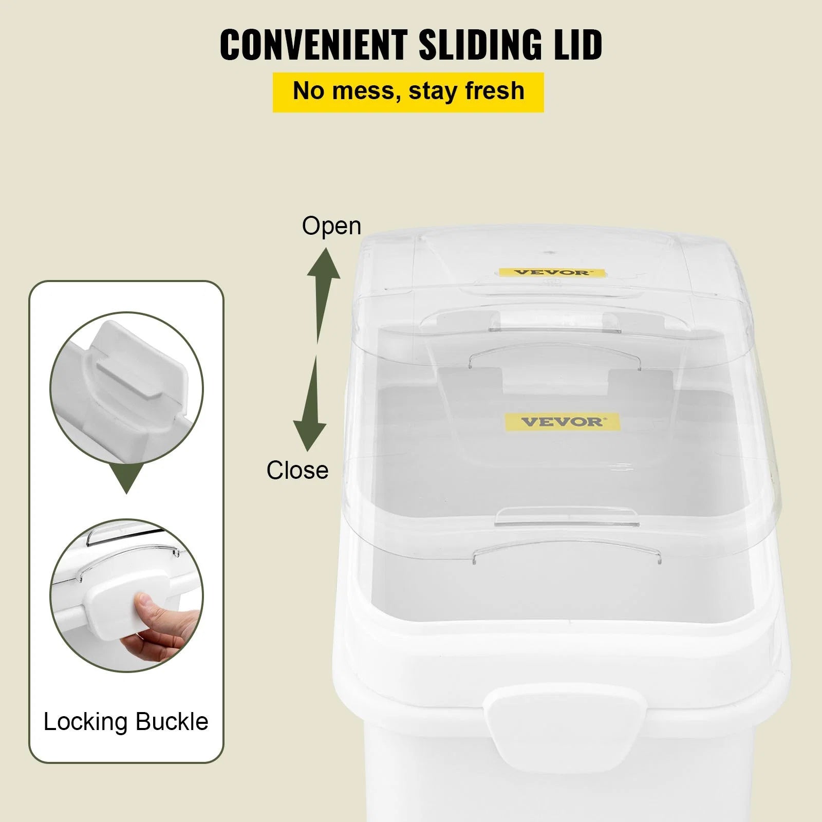 VEVOR 27 Gallon Ingredient Storage Bin 500 Cup Ingredient Bin with Scoop and Sliding Lid Commercial Food Container Ideal for Kitchen, White