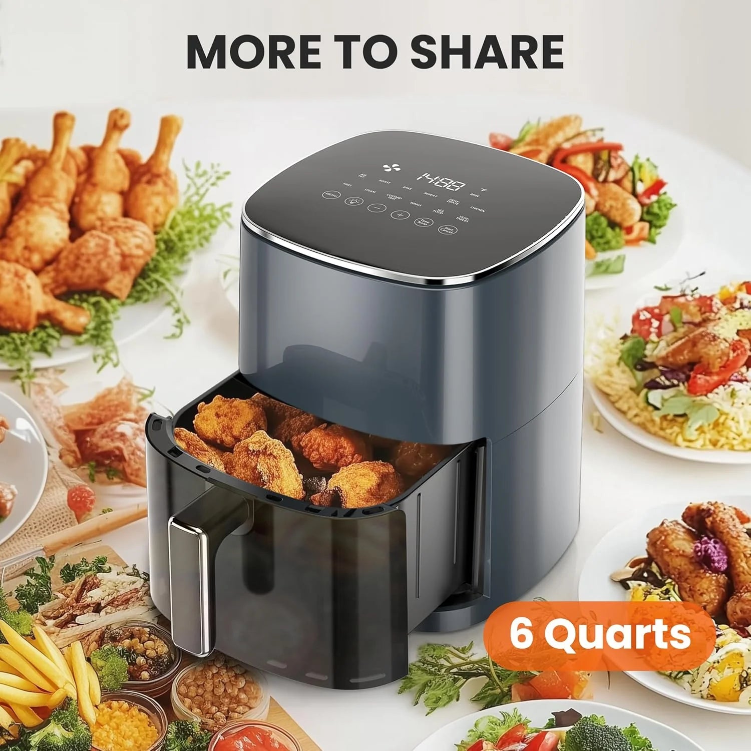 Air Fryer, 6QT Square Airfryer with Visual Window, 400℉ Fast Heating Air Fryers Oven with Timer, Auto-Off, Non Toxic & Non Stick, Multiple 12 Modes for Roast, Bake, Dehydrate, Fry, Reheat