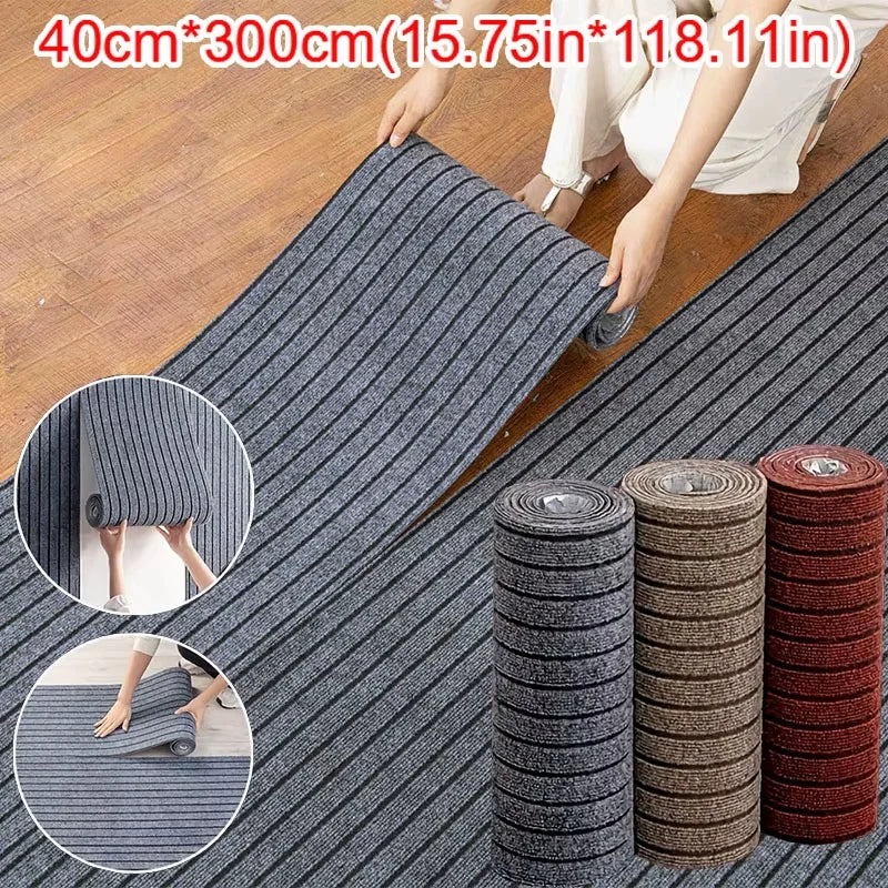 40Cm × 3M DIY Self-Adhesive Kitchen Floor Mat – Solid Color Striped Non-Slip Carpet Roll – Door Mat for Kitchen, Hallway, Bedroom & Home Decoration Rug