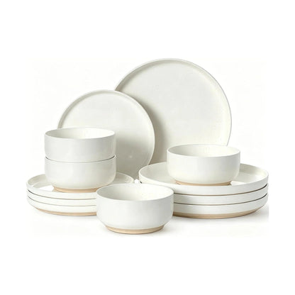 Plates and Bowls Sets, Dinnerware Sets for 4, 12 Pieces Scratch Resistant Dishware Dishes Set, Ceramic Kitchen Dinner Set, Porcelain & Microwave and Dishwasher Safe, Cream White