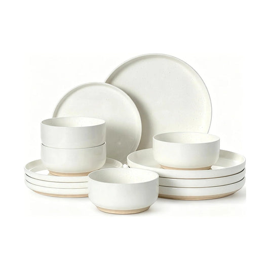 Plates and Bowls Sets, Dinnerware Sets for 4, 12 Pieces Scratch Resistant Dishware Dishes Set, Ceramic Kitchen Dinner Set, Porcelain & Microwave and Dishwasher Safe, Cream White