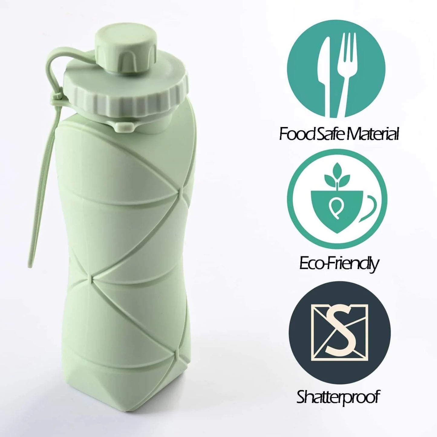 600Ml Collapsible Silicone Water Bottle ‚Äì Bpa-Free Foldable Travel Flask (Light Green)
