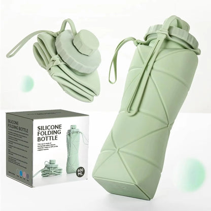 600Ml Collapsible Silicone Water Bottle ‚Äì Bpa-Free Foldable Travel Flask (Light Green)