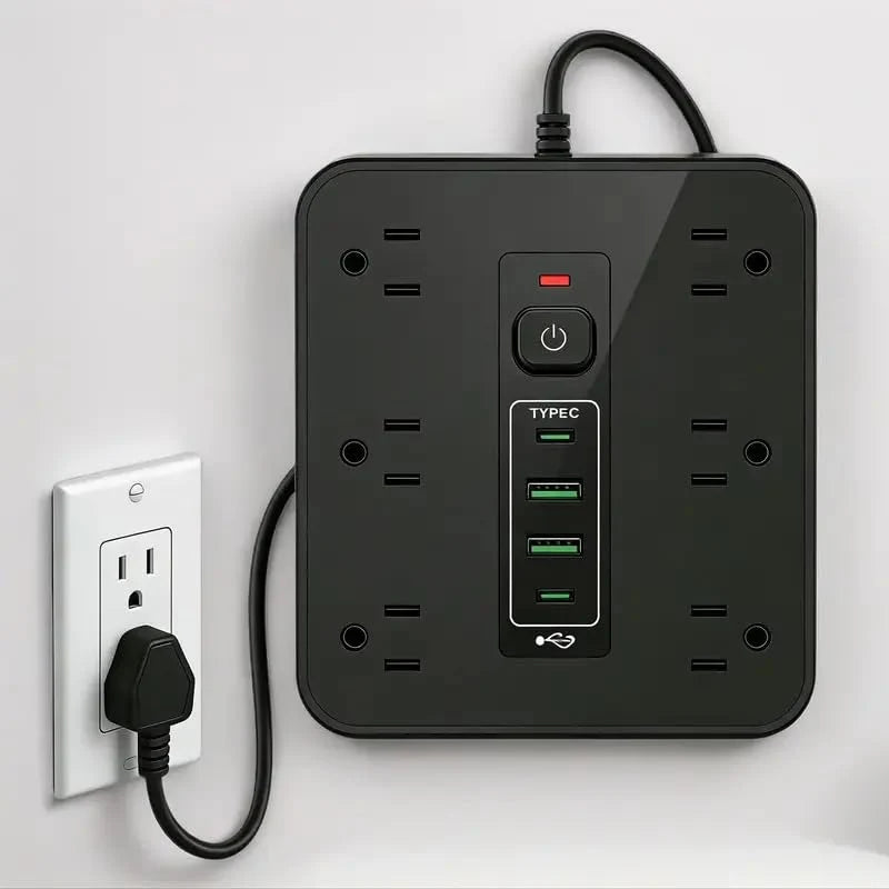 Surge Protector Power Strip - 12 Outlets with 4 USB Ports (1 USB C), 16-In-1 Extension Cord with 5Ft Flat Plug