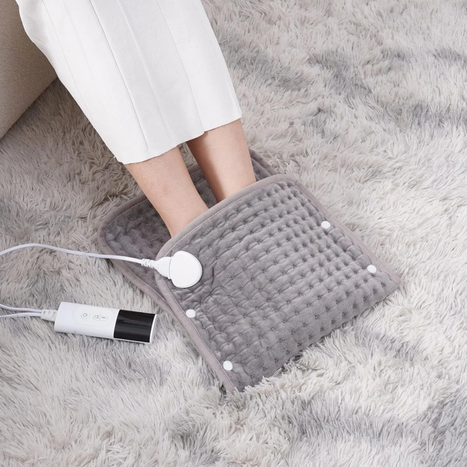 Electric Heating Pad for Back Pain and Cramp Relief, 60X30Cm Flexible, 4 Auto-Off Timers & Snap Buttons (Gray)