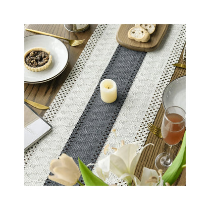 Mode Dark Grey Farmhouse Rustic Table Runner, Seasonal Holiday Hollow Kitchen Dining Table Decoration for Home Party Decor 12X72 Inch
