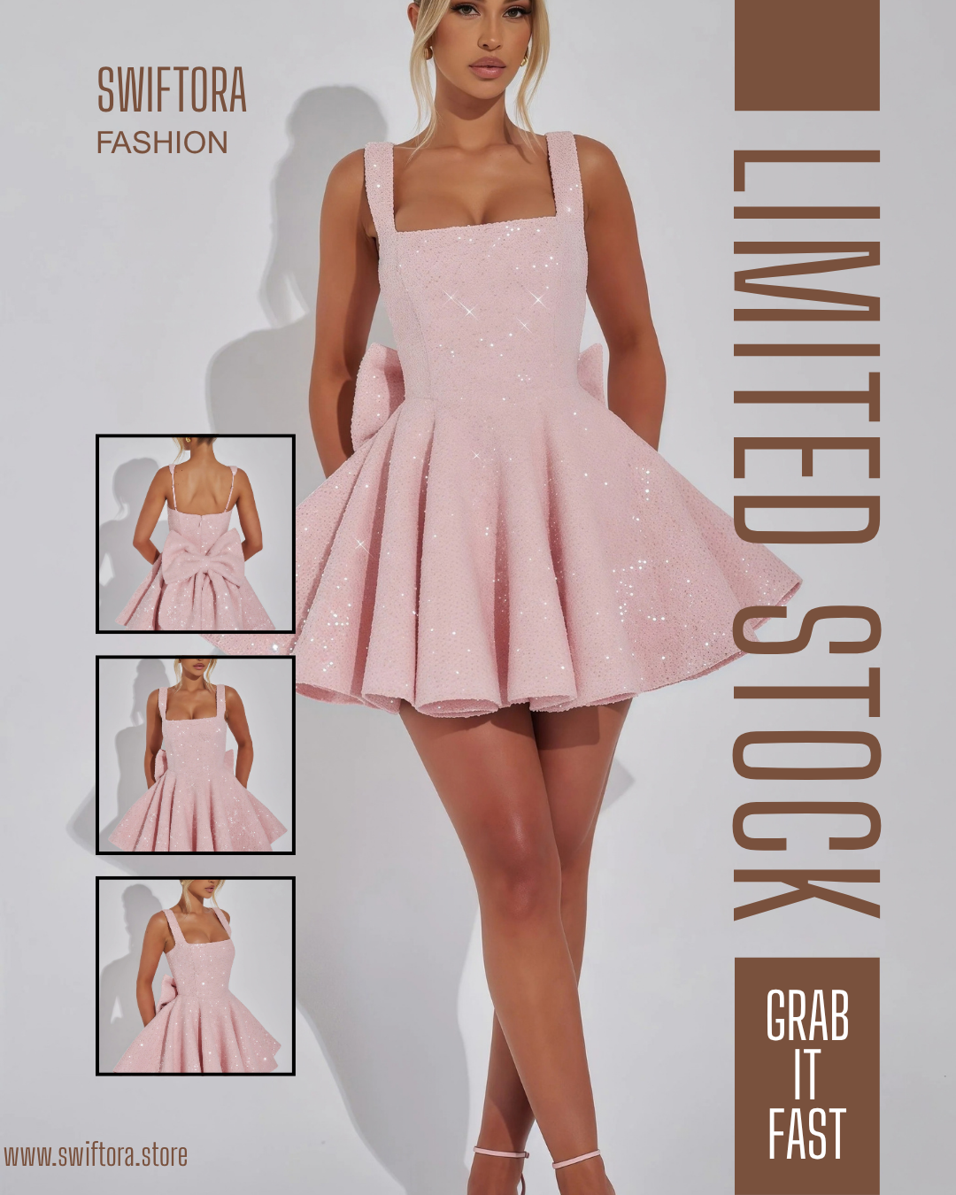 Evening Dress | Sparkly Mini Dress with Square Neckline
