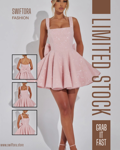 Evening Dress | Sparkly Mini Dress with Square Neckline