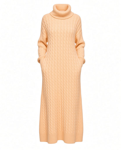 Solid Turtleneck Long Sweater Winter Warm Women Sweater Dress