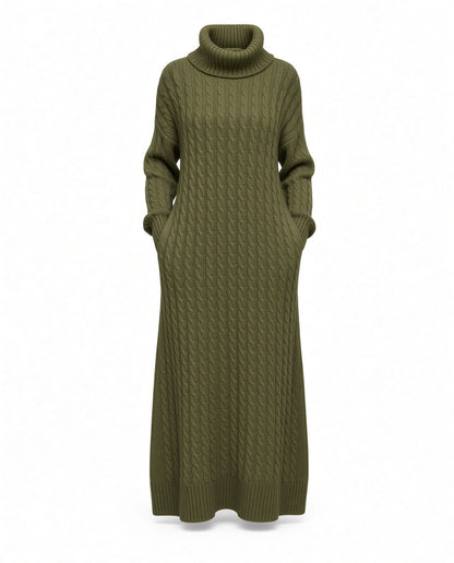 Solid Turtleneck Long Sweater Winter Warm Women Sweater Dress
