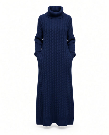 Solid Turtleneck Long Sweater Winter Warm Women Sweater Dress