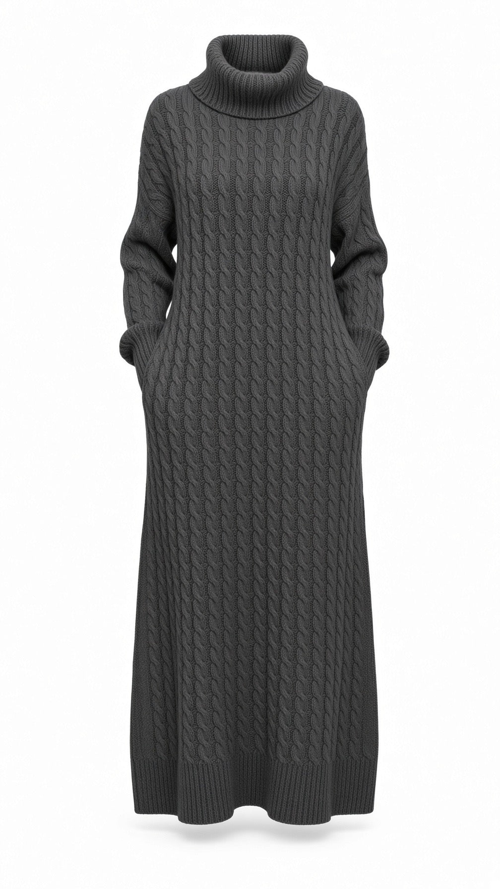 Solid Turtleneck Long Sweater Winter Warm Women Sweater Dress
