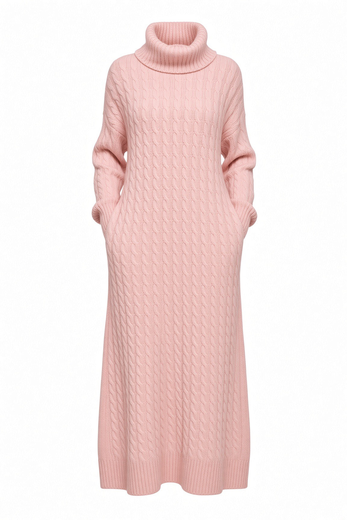 Solid Turtleneck Long Sweater Winter Warm Women Sweater Dress