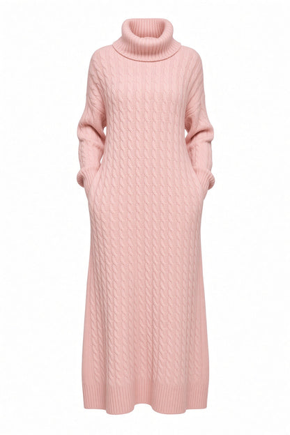 Solid Turtleneck Long Sweater Winter Warm Women Sweater Dress