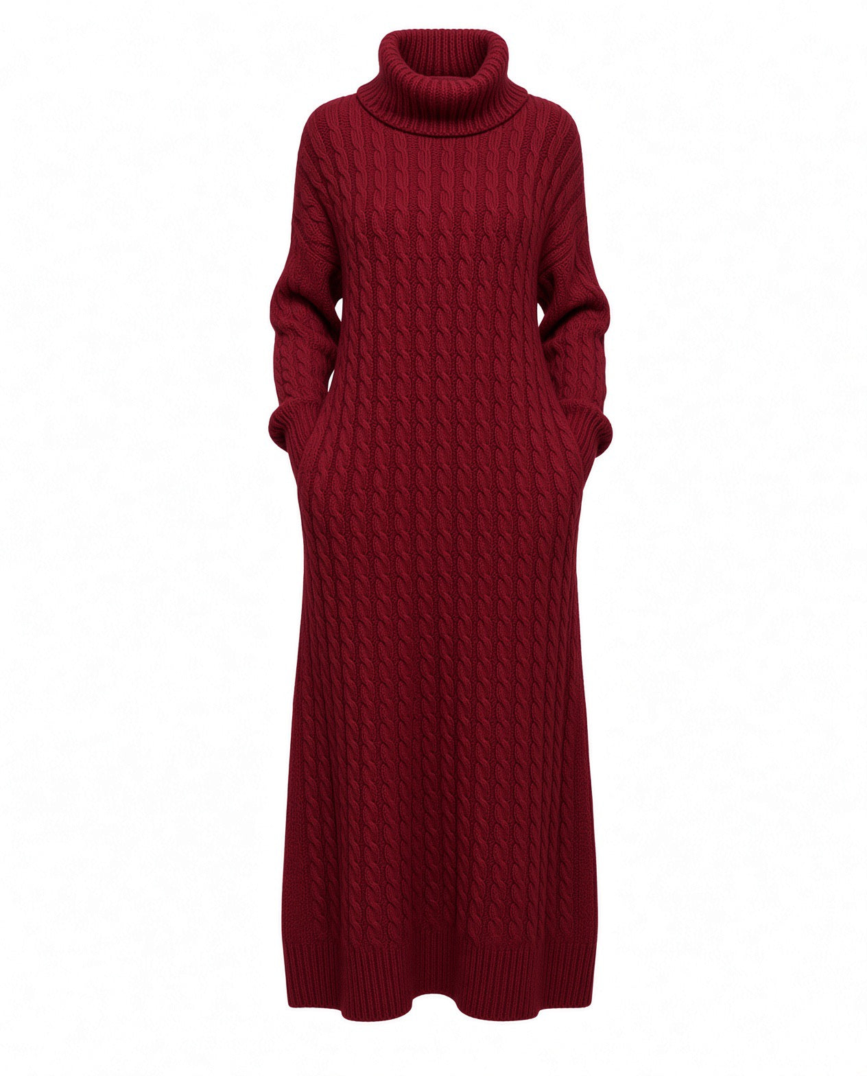 Solid Turtleneck Long Sweater Winter Warm Women Sweater Dress