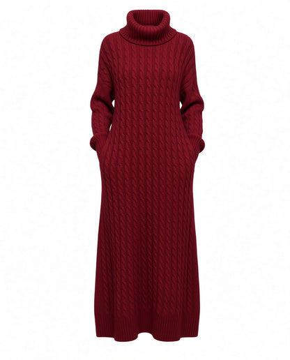 Solid Turtleneck Long Sweater Winter Warm Women Sweater Dress