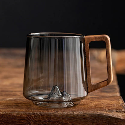 Guanshan Glass Single-Layer Side Wooden Handle Drinking Cups Household Large-Capacity Milk Tea Juice Single-Layer Cup Kitchen Gadgets