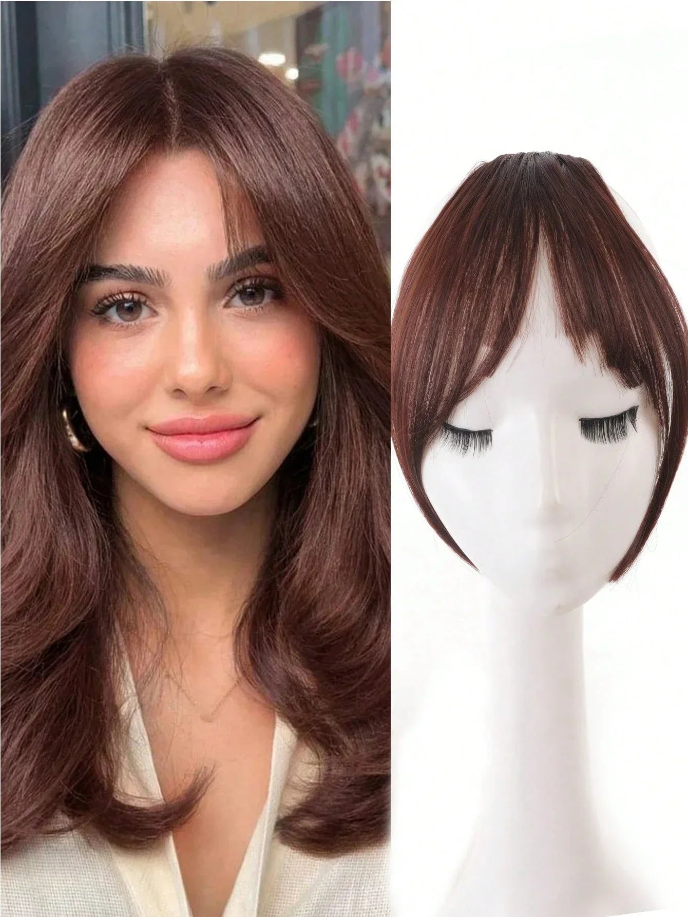 Synthesis Wig Middle-Part Bangs Hair Extensions Clip in Forehead Natural Seamless French Oblique Bangs Eight-Character Bangs
