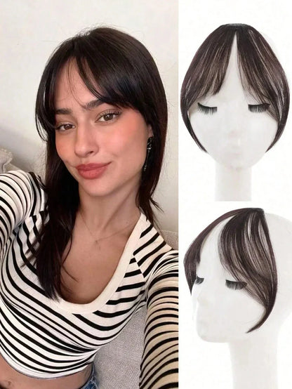 Synthesis Wig Middle-Part Bangs Hair Extensions Clip in Forehead Natural Seamless French Oblique Bangs Eight-Character Bangs