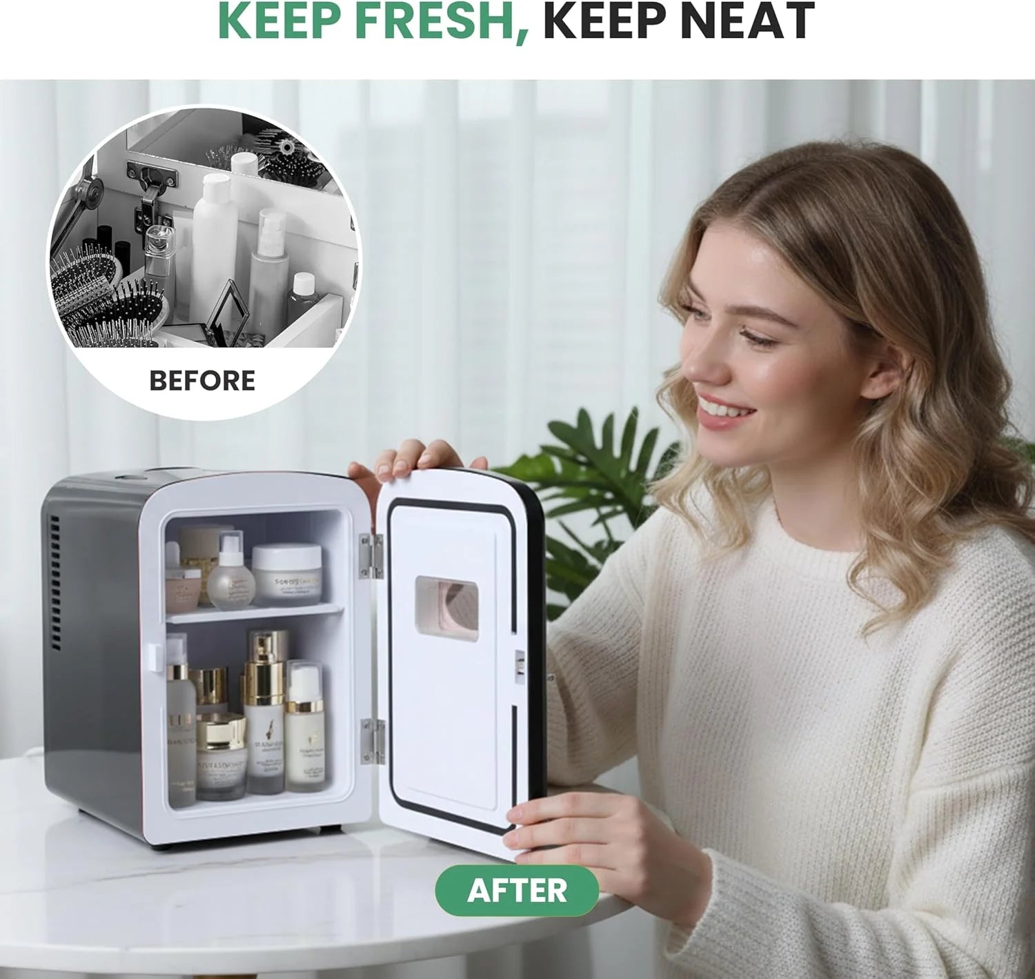 Simple Deluxe Mini Fridge with Viewing Window, 4L/6 Can Portable Cooler & Warmer, Freon-Free Small Refrigerator for Skincare, Drinks, Snacks & Cosmetics