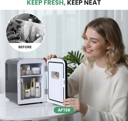 Simple Deluxe Mini Fridge with Viewing Window, 4L/6 Can Portable Cooler & Warmer, Freon-Free Small Refrigerator for Skincare, Drinks, Snacks & Cosmetics