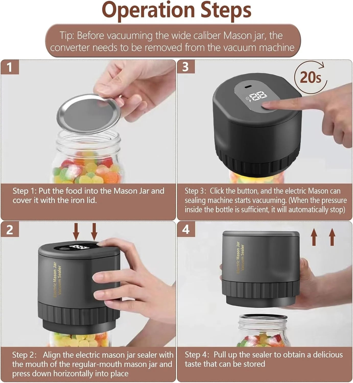 3-In-1 Electric Mason Jar Vacuum Sealer Kit — Black