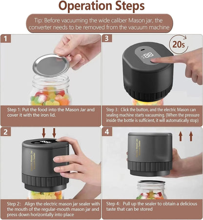 3-In-1 Electric Mason Jar Vacuum Sealer Kit — Black
