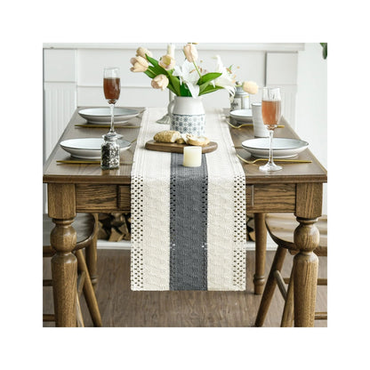 Mode Dark Grey Farmhouse Rustic Table Runner, Seasonal Holiday Hollow Kitchen Dining Table Decoration for Home Party Decor 12X72 Inch