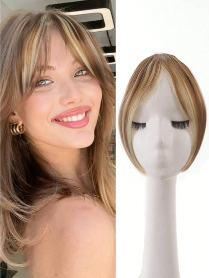 Synthesis Wig Middle-Part Bangs Hair Extensions Clip in Forehead Natural Seamless French Oblique Bangs Eight-Character Bangs