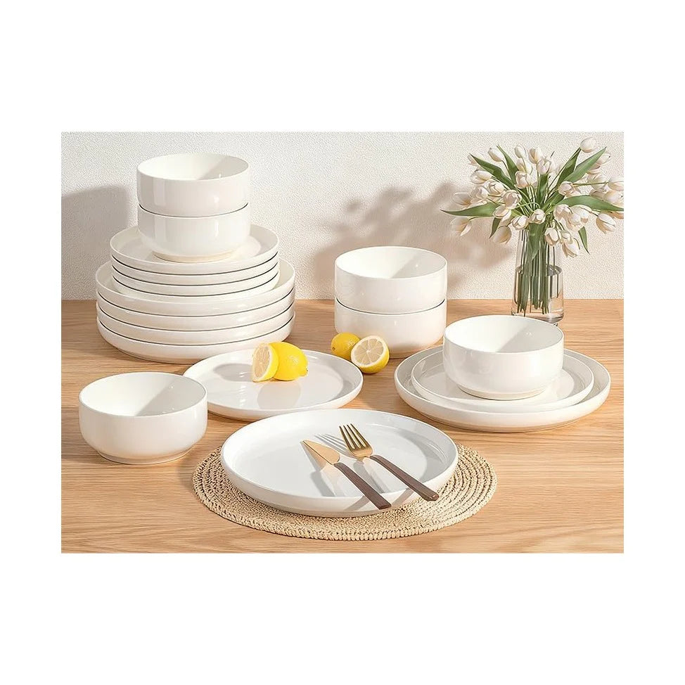 Plates and Bowls Sets, Dinnerware Sets for 4, 12 Pieces Scratch Resistant Dishware Dishes Set, Ceramic Kitchen Dinner Set, Porcelain & Microwave and Dishwasher Safe, Cream White