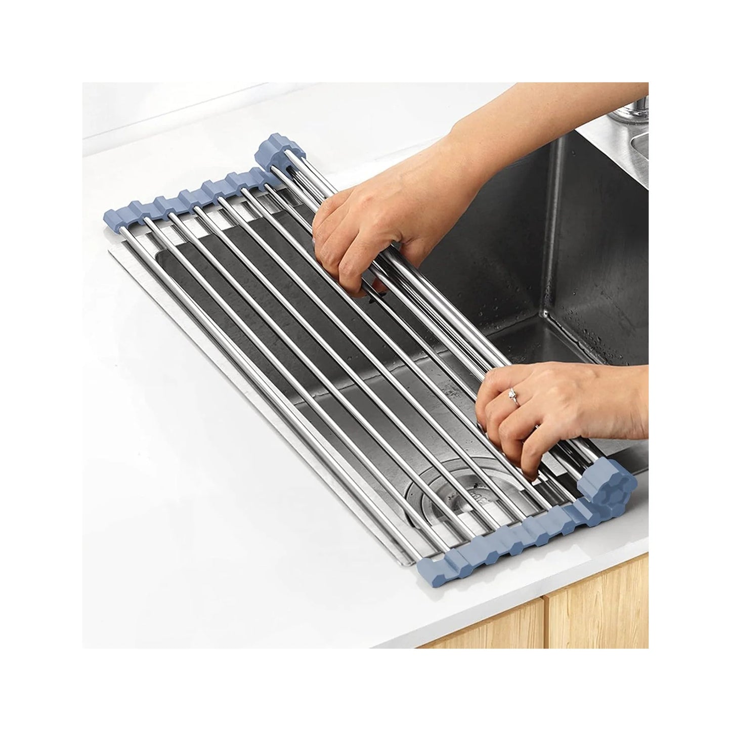 Over the Sink Dish Drying Rack, Roll up Dish Drying Rack Kitchen Dish Rack Stainless Steel Sink Drying Rack, Foldable Dish Drainer