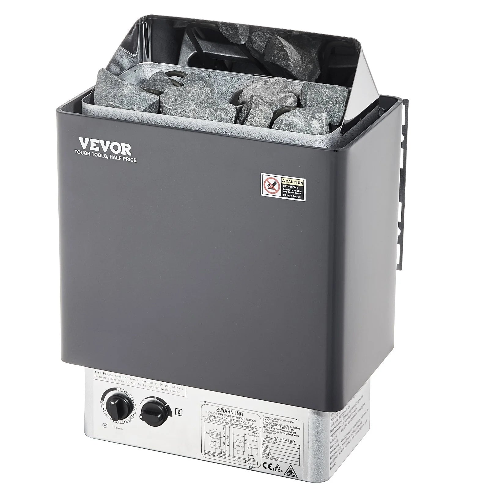 VEVOR Sauna Heater, 4.5KW 220V Electric Sauna Stove, Steam Bath Sauna Heater with Built-In Controls, 3H Timer and Adjustable Temp for Max. 105-210 Cubic Feet, Home Hotel Spa Shower Use, FCC Certification