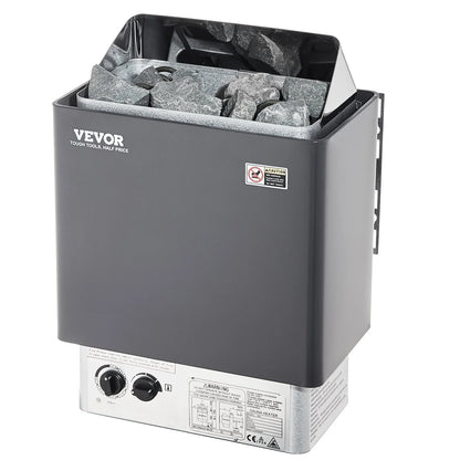 VEVOR Sauna Heater, 4.5KW 220V Electric Sauna Stove, Steam Bath Sauna Heater with Built-In Controls, 3H Timer and Adjustable Temp for Max. 105-210 Cubic Feet, Home Hotel Spa Shower Use, FCC Certification