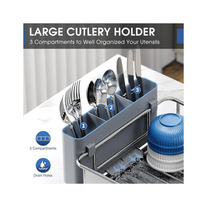 Stainless Steel Dish Drying Rack - Large Capacity Kitchen Counter Organizer with Drain Board, Utensil Holder & Detachable Cup Shelf, 304 Surgical-Grade Rust-Proof Dish Drainer, Easy Assembly