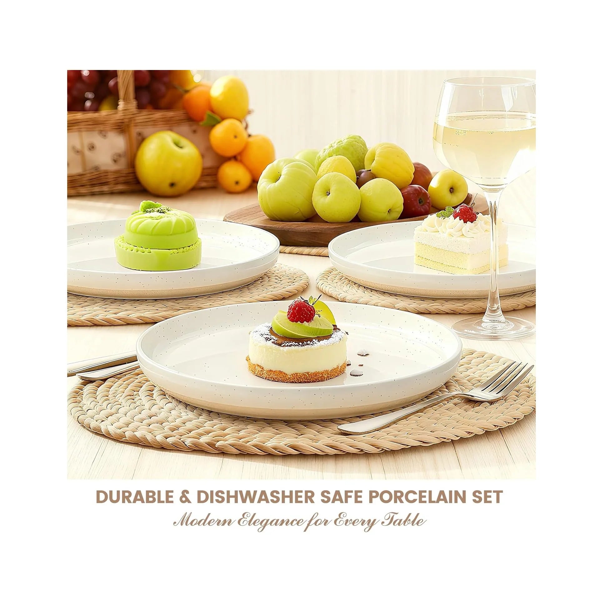 Plates and Bowls Sets, Dinnerware Sets for 4, 12 Pieces Scratch Resistant Dishware Dishes Set, Ceramic Kitchen Dinner Set, Porcelain & Microwave and Dishwasher Safe, Cream White