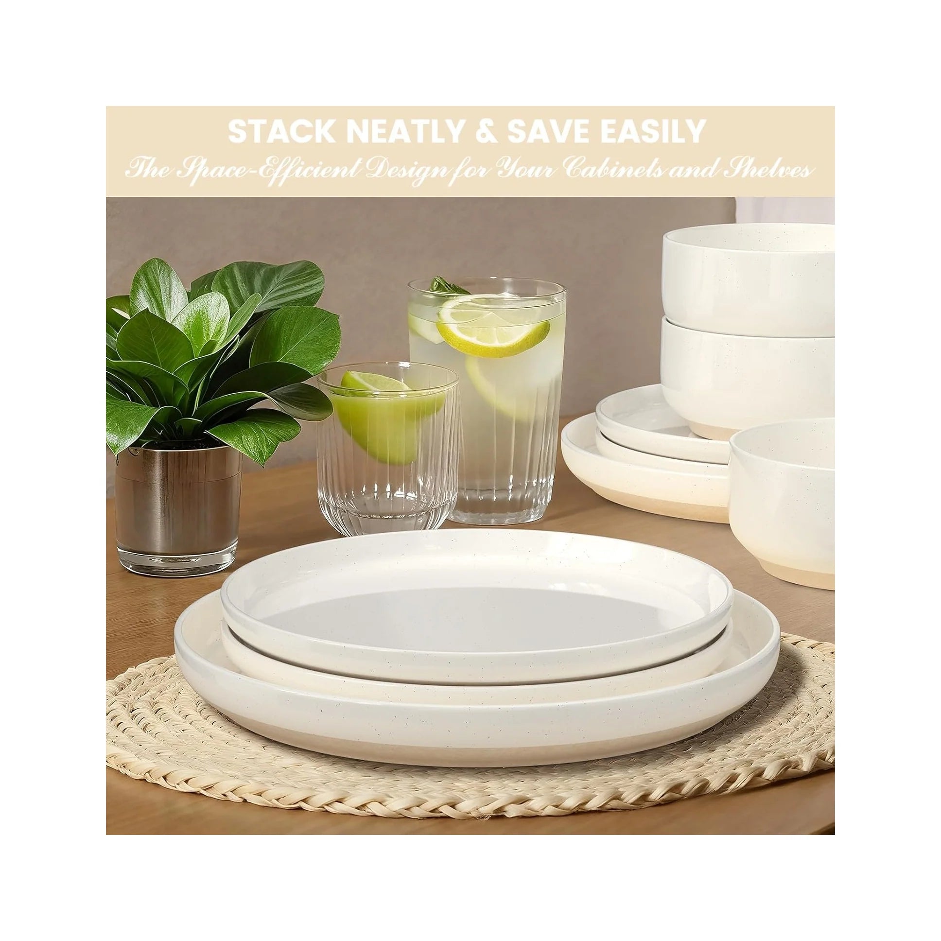 Plates and Bowls Sets, Dinnerware Sets for 4, 12 Pieces Scratch Resistant Dishware Dishes Set, Ceramic Kitchen Dinner Set, Porcelain & Microwave and Dishwasher Safe, Cream White