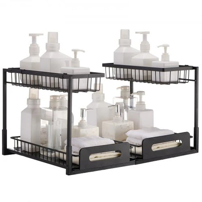 2-Tier Wire Pull Out Cabinet under Sink Organizer 10.7X14.2 Drawer Basket 2PCS