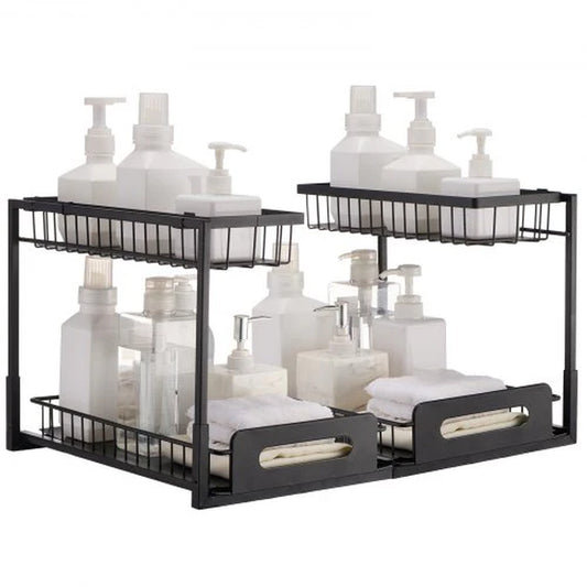 2-Tier Wire Pull Out Cabinet under Sink Organizer 10.7X14.2 Drawer Basket 2PCS