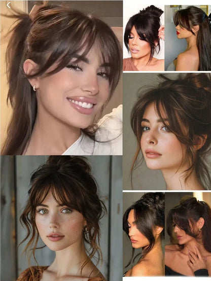 Synthesis Wig Middle-Part Bangs Hair Extensions Clip in Forehead Natural Seamless French Oblique Bangs Eight-Character Bangs