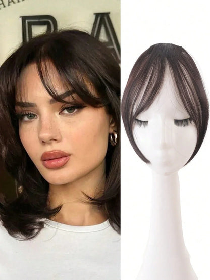 Synthesis Wig Middle-Part Bangs Hair Extensions Clip in Forehead Natural Seamless French Oblique Bangs Eight-Character Bangs