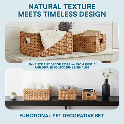 Banana Leaf Storage Baskets –Water Hyacinth Woven Basket, Decorative Baskets for Shelves, Basket for Gifts, Closet, Pantry, and Home Organization, Set of 3, Multi-Size